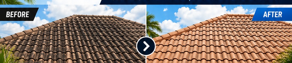 Tile roof restoration — before and after